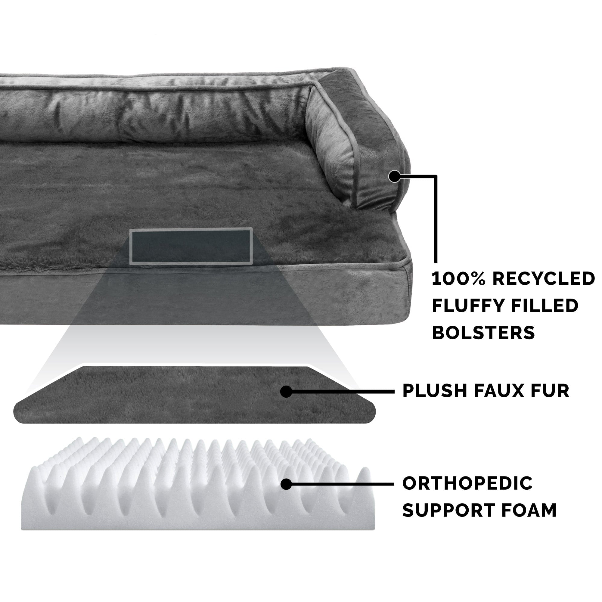 FurHaven Pet Products | Orthopedic Plush and Velvet Comfy Couch Sofa-Style Pet Bed for Dogs and Cats， Dark Gray， Medium