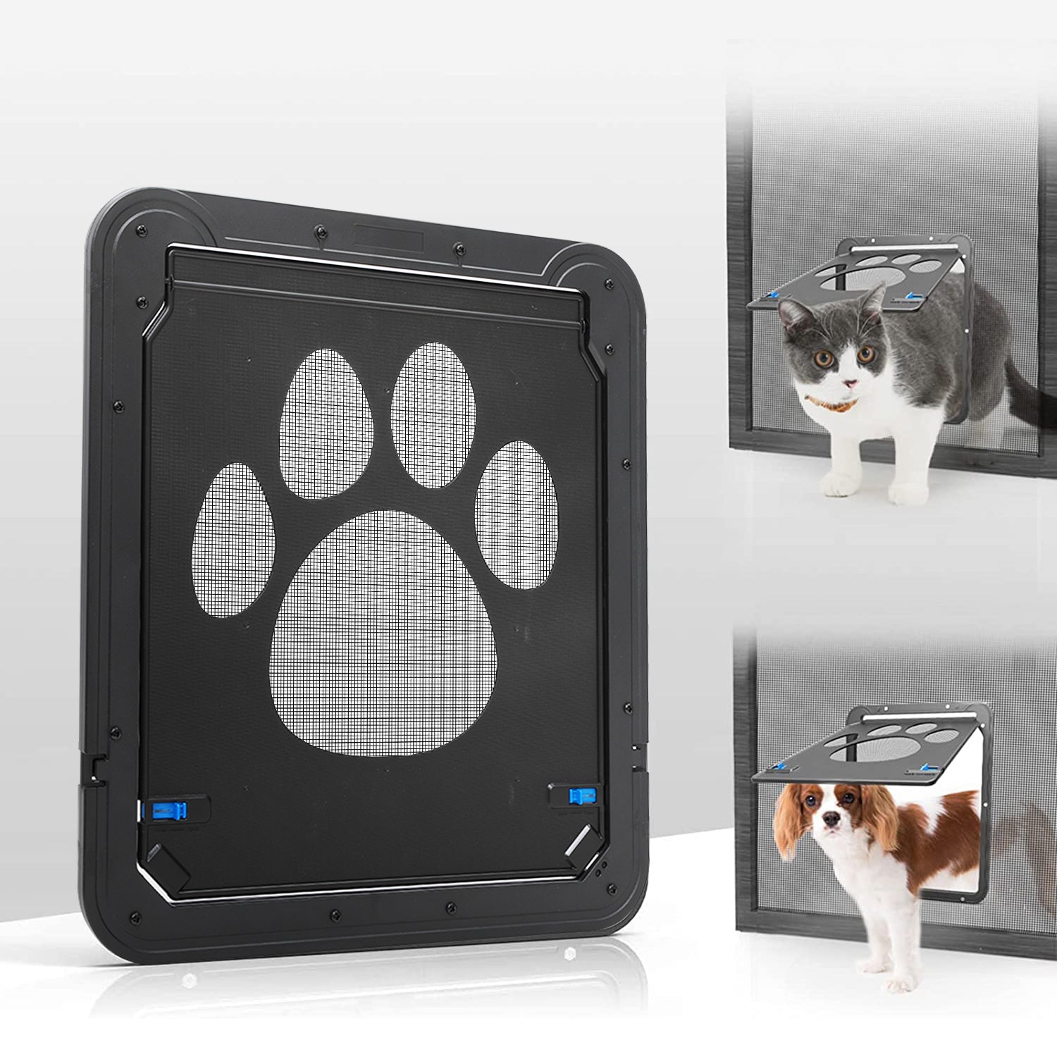 KALEFU Extra Large Pet Door for Dogs and Cats， Dog Screen Door with Magnetic Flap Automatic Lockable Pet Door Screen Sliding Door for Small Dogs Cats (Outer Size 16.54