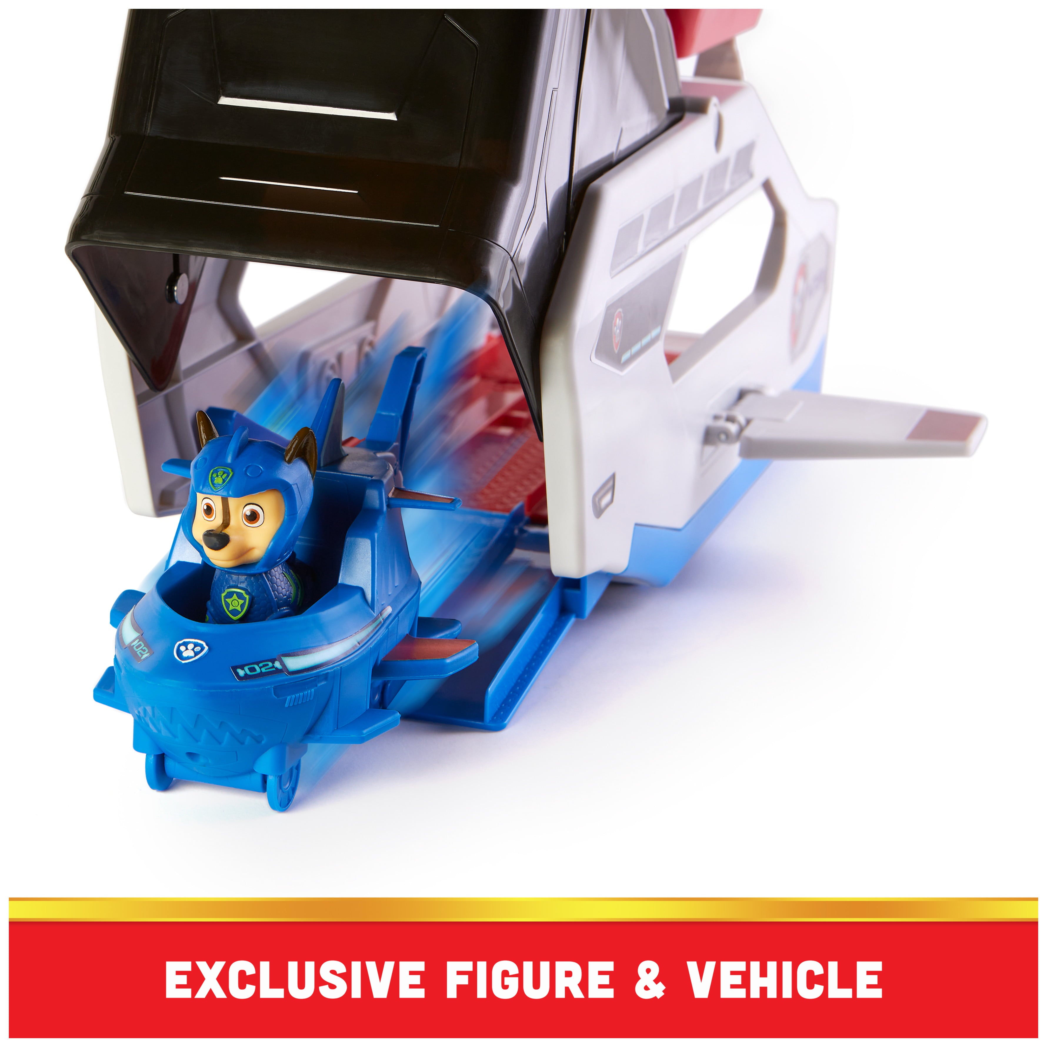 PAW Patrol Aqua Pups Whale Patroller Team Vehicle with Chase Figure and Vehicle Launcher
