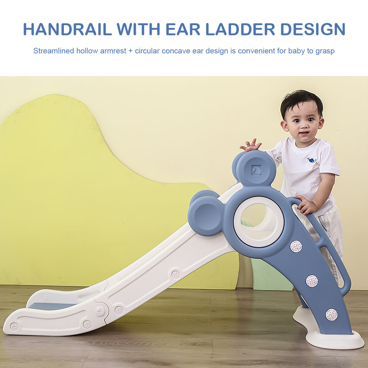 Children's Folding Slides with Stairs，Blue Toddler Folding Slide Plastic Kids Slide for Toddlers Cmgb