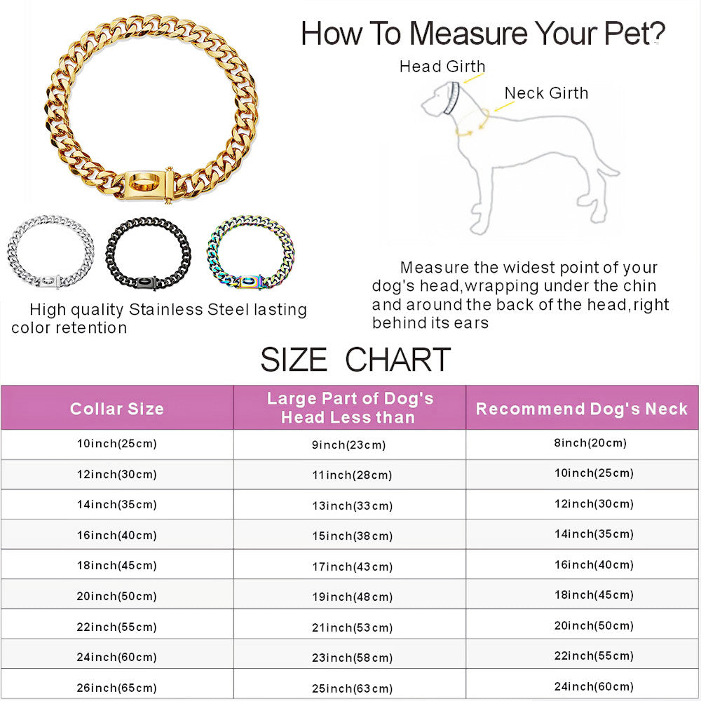 Gold Plated Stainless Steel Big Cuban Chains Dog Collar Choker Necklace for Large Medium Bulldog