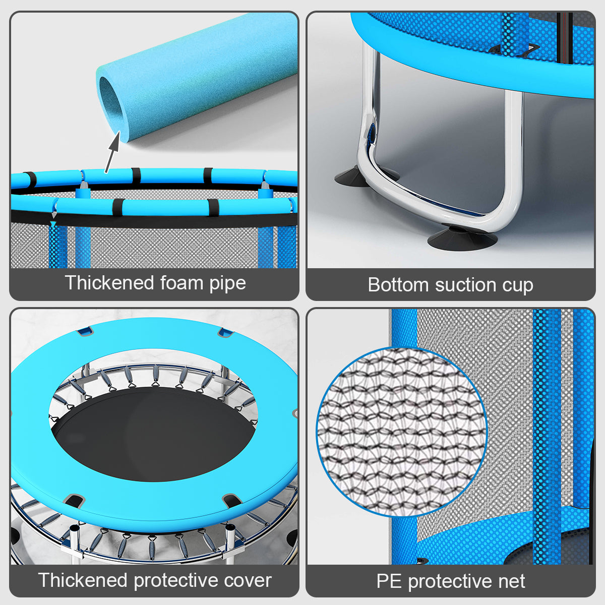 Fisca 55''Mini Toddler Trampolines with Handle Bar for Kids ， Toddler Basketball Hoop Trampoline with Enclosure Net and Rings， 555lbs Load