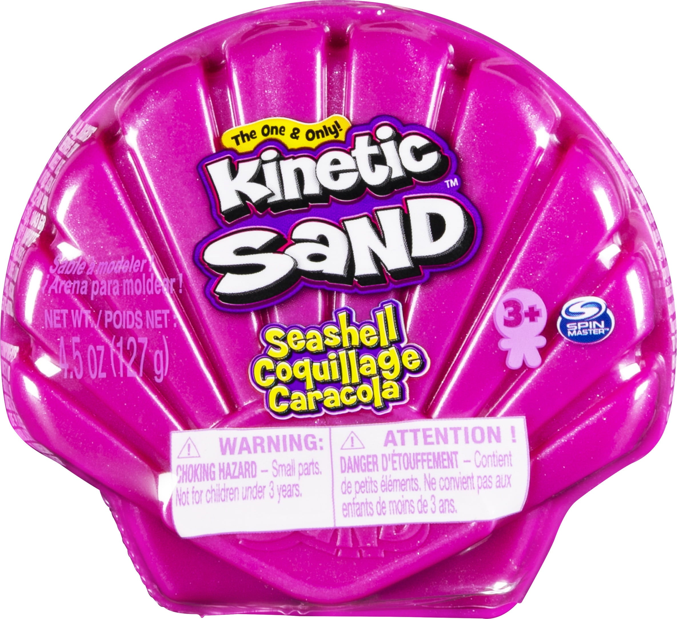 Kinetic Sand, Seashell Container with 4.5oz Neon Pink and Kinetic Beach Sand, for Kids Aged 3 and Up