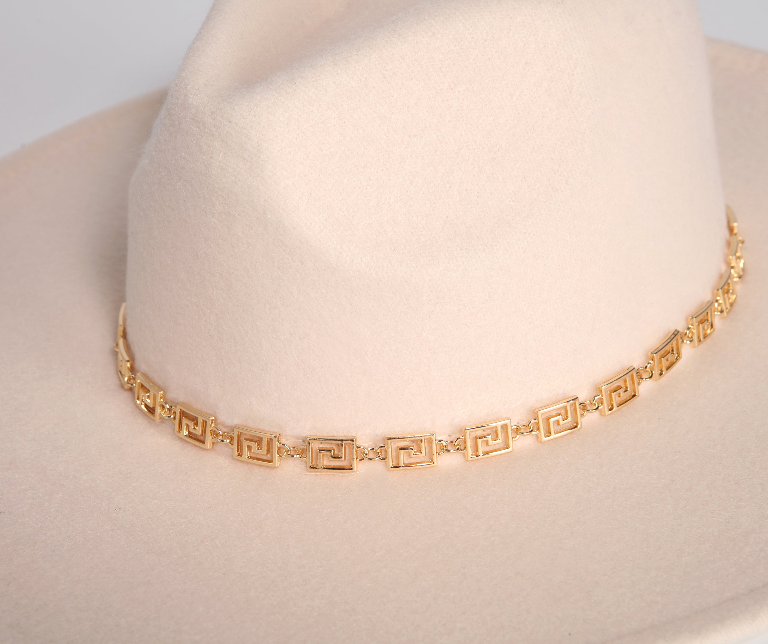 Greek Key Faux Wool Panama Hat