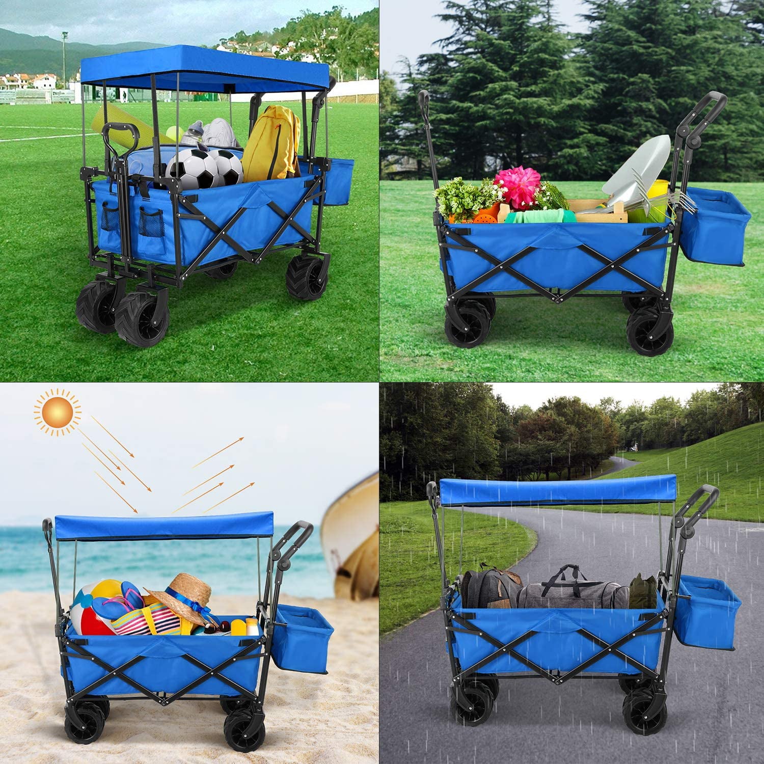 HEMBOR All-Terrain Folding Utility Beach Wagon Cart W/ Removable Canopy
