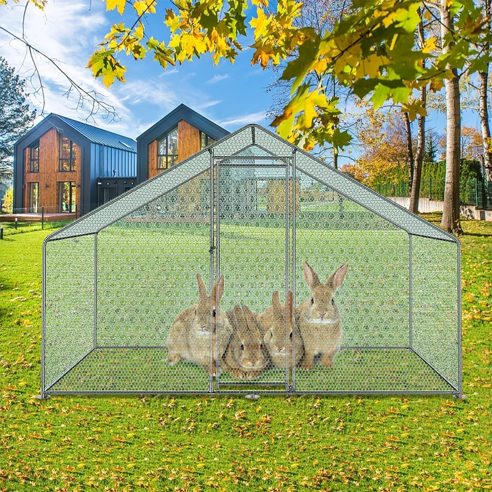 HENGMEI Large Metal Chicken Run Coop Chicken House 3x2x2m with PE Roof for Poultry， Rabbits， Rabbits， Chickens