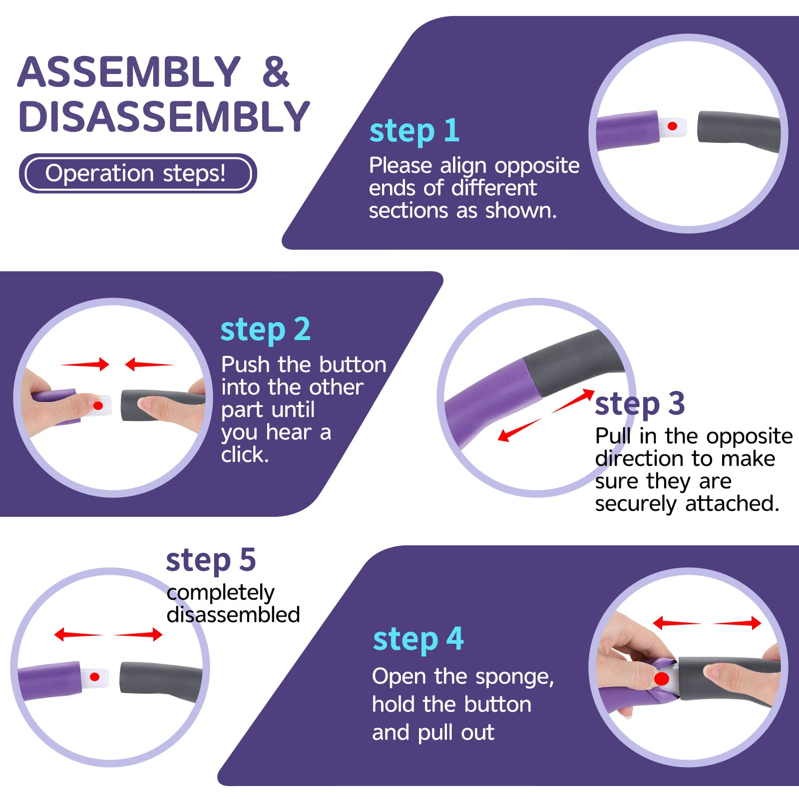 DOTSOG Weighted Hula Hoop for Adults Weight Loss， Workout Equipment for Home Gym， Exercise Hula Hoop with 8 Detachable Sections-(Purple/Gray)