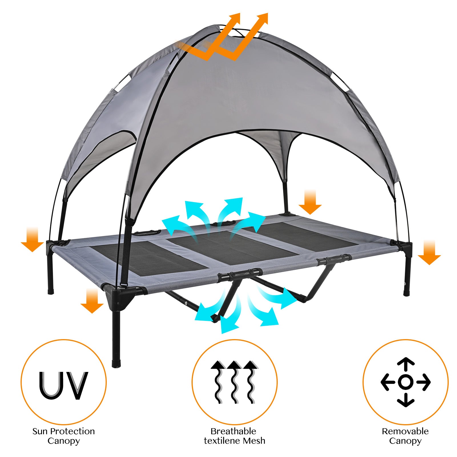 Midrising Elevated Cooling Dog Bed with Canopy，Outdoor Dog Bed with Removable Canopy Shade，Portable Raised Dog Bed with Stable Frame and Breathable Mesh(XL50