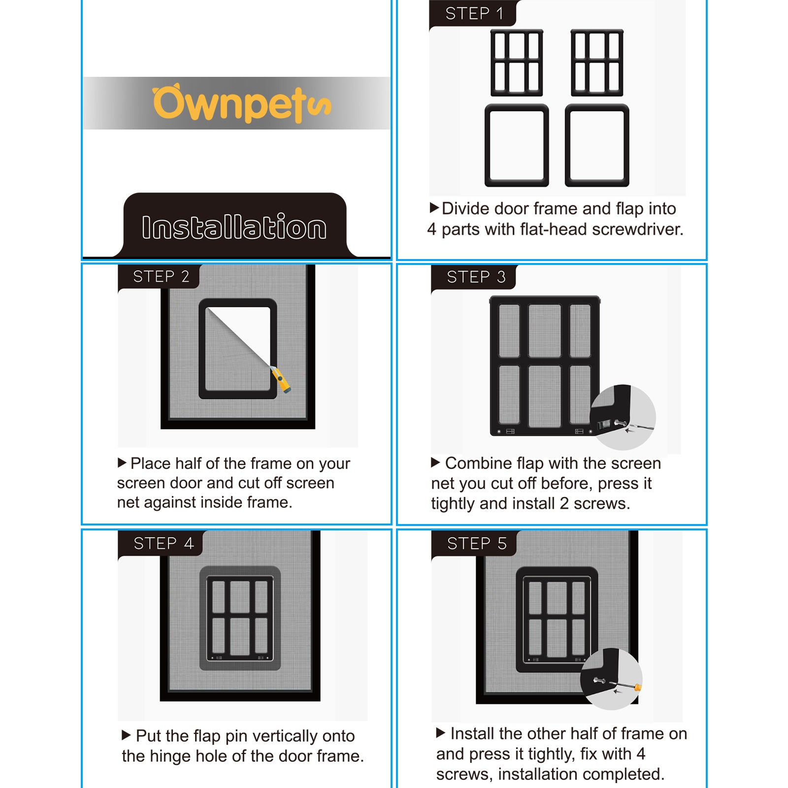 OWNPETS Pet Dog Lockable Screen Door Magnetic Self-Closing