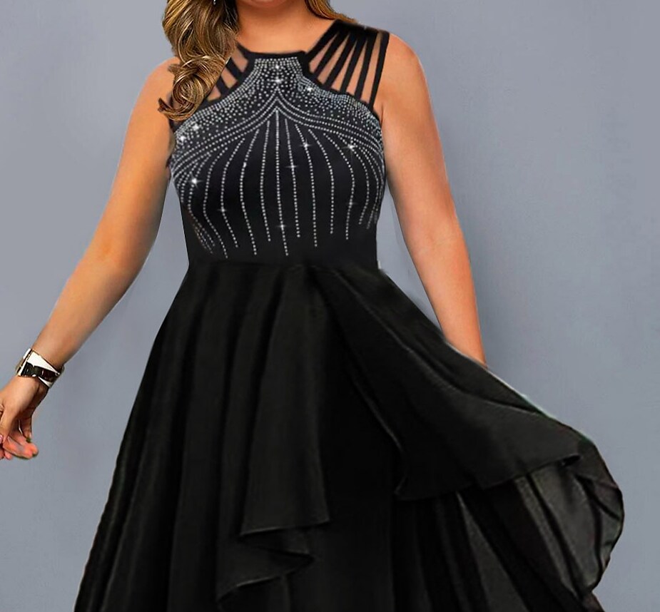 Women's Plus Size Party Dress Pure Color Spaghetti Straps Sleeveless Dress