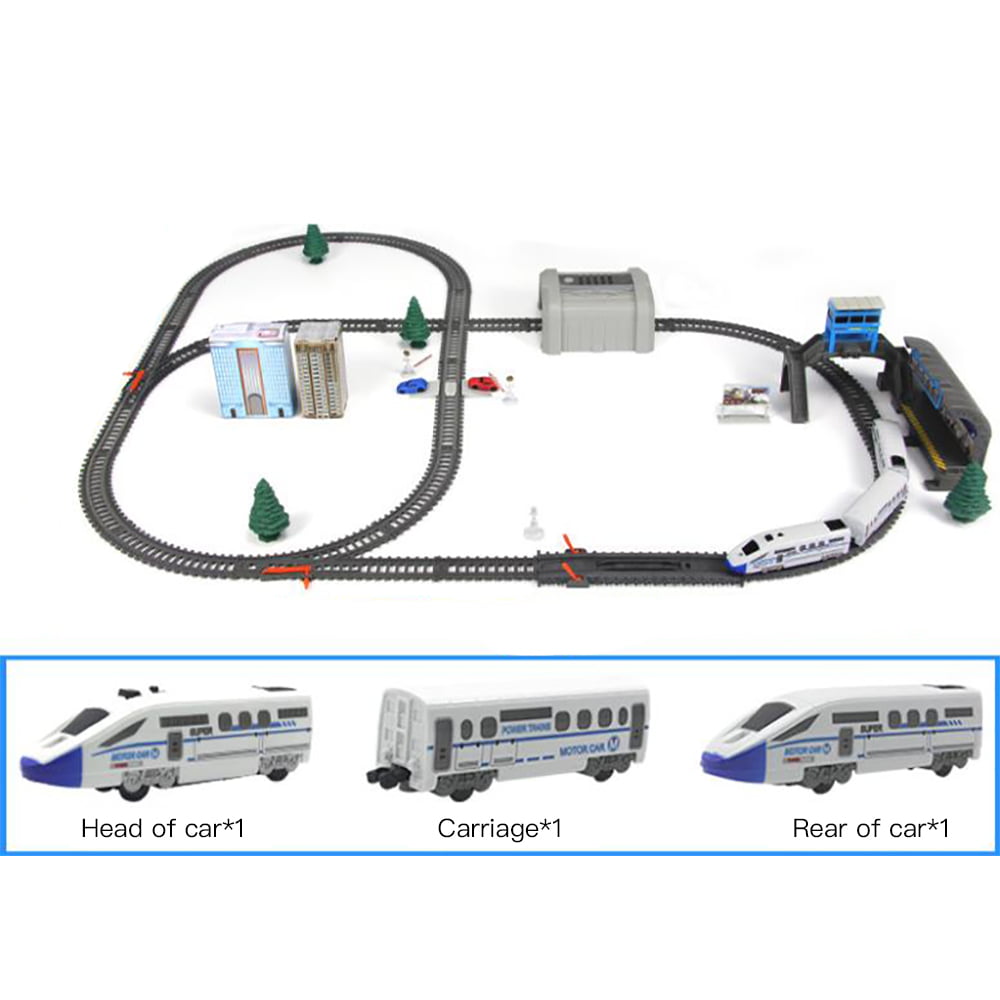 BELUPAI 50Pcs Simulation High Speed Rail Trains Electric Trains Harmony Round Trains Model Set Overpass Piers Tunnels Carriage