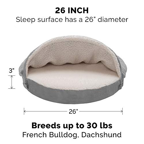 FurHaven | Cooling Gel Faux Sheepskin Snuggery Pet Bed for Dogs and Cats， Gray， 26-Inch