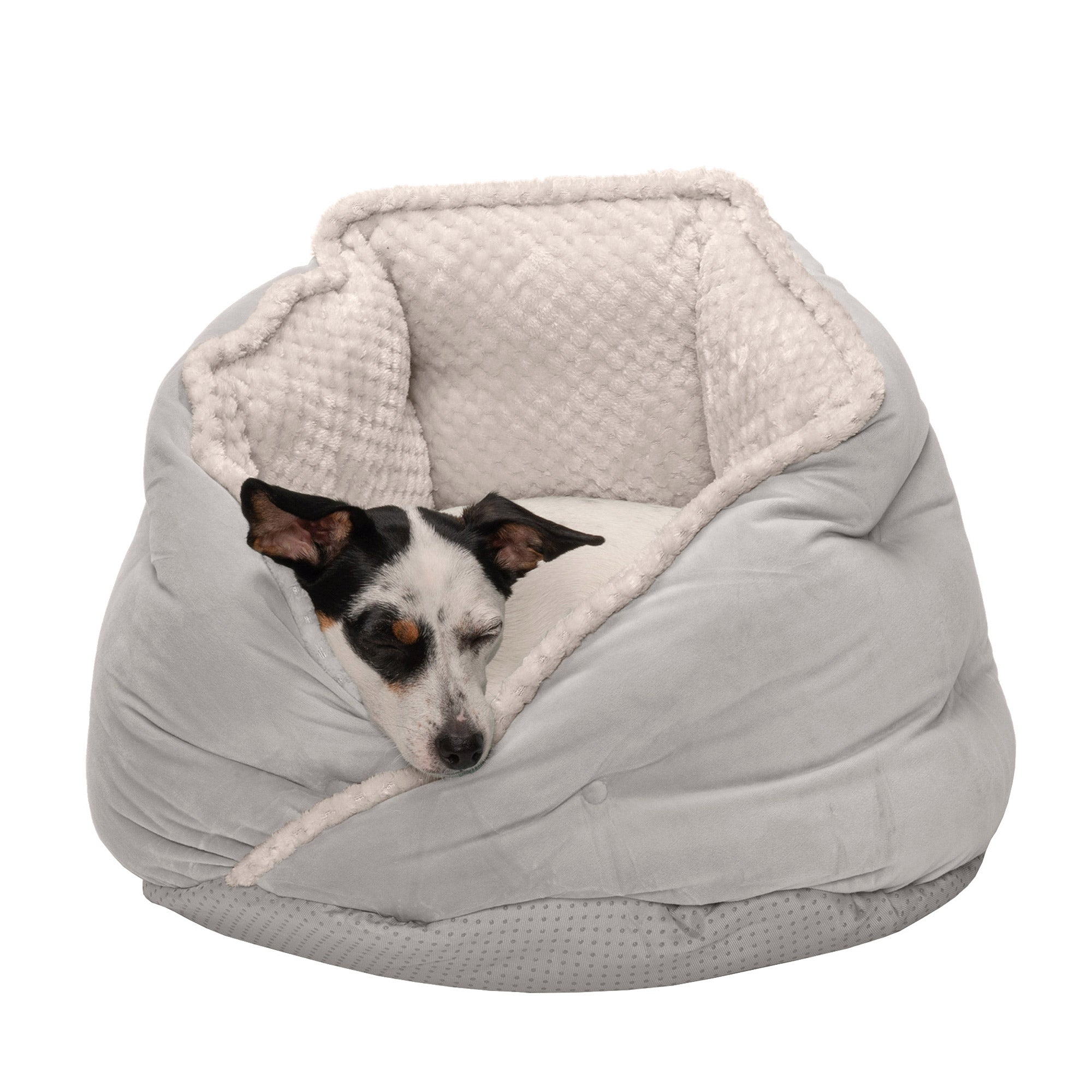 FurHaven | Minky Faux Fur and Velvet Hug Bed for Dogs and Cats， Silver Gray， Small/Toy/Teacup