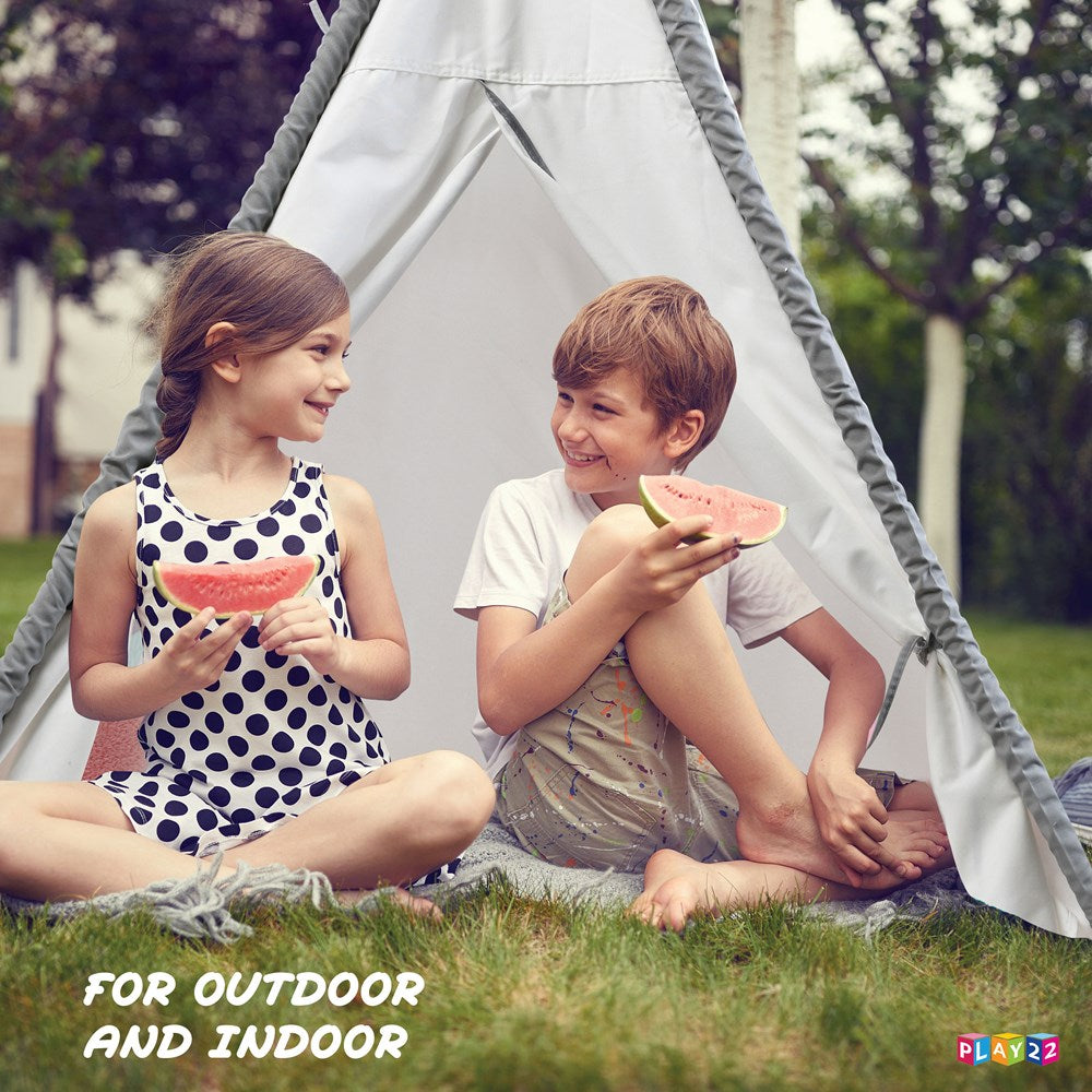 Teepee Tent For Kids With Mat - Foldable Kids Natural Cotton Canvas Teepee Play Tent With Wood Poles And Carry Case - Play Tents For Girls Boys, Indoor Outdoor Kids Playhouse Tent -Play22USA