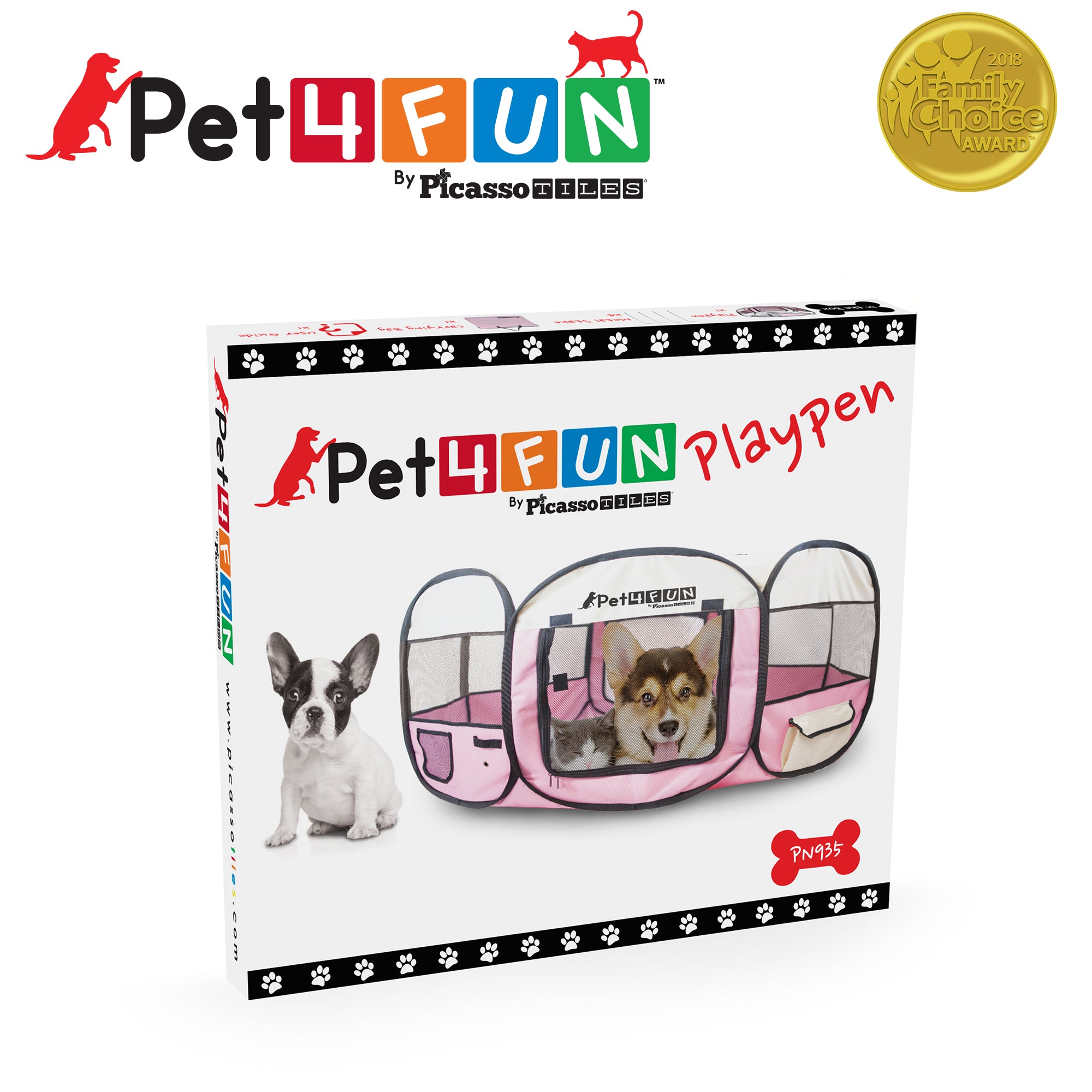 PicassoTiles Pet4Fun Portable Dog Playpen， Pink， 35