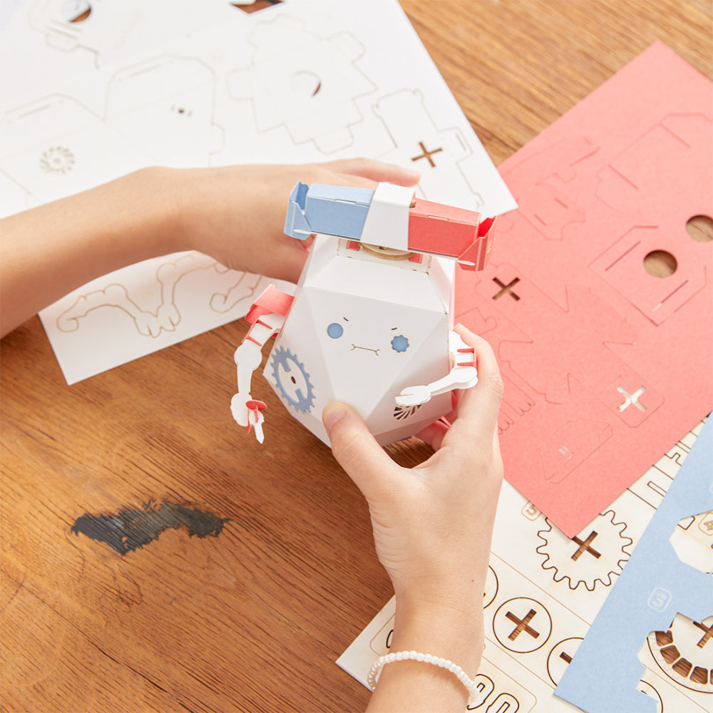 ROBOTRY Moving Paper Robots Making Kit， Poli | Bevel Gear - Learn Very Basic 5 Robot Mechanisms