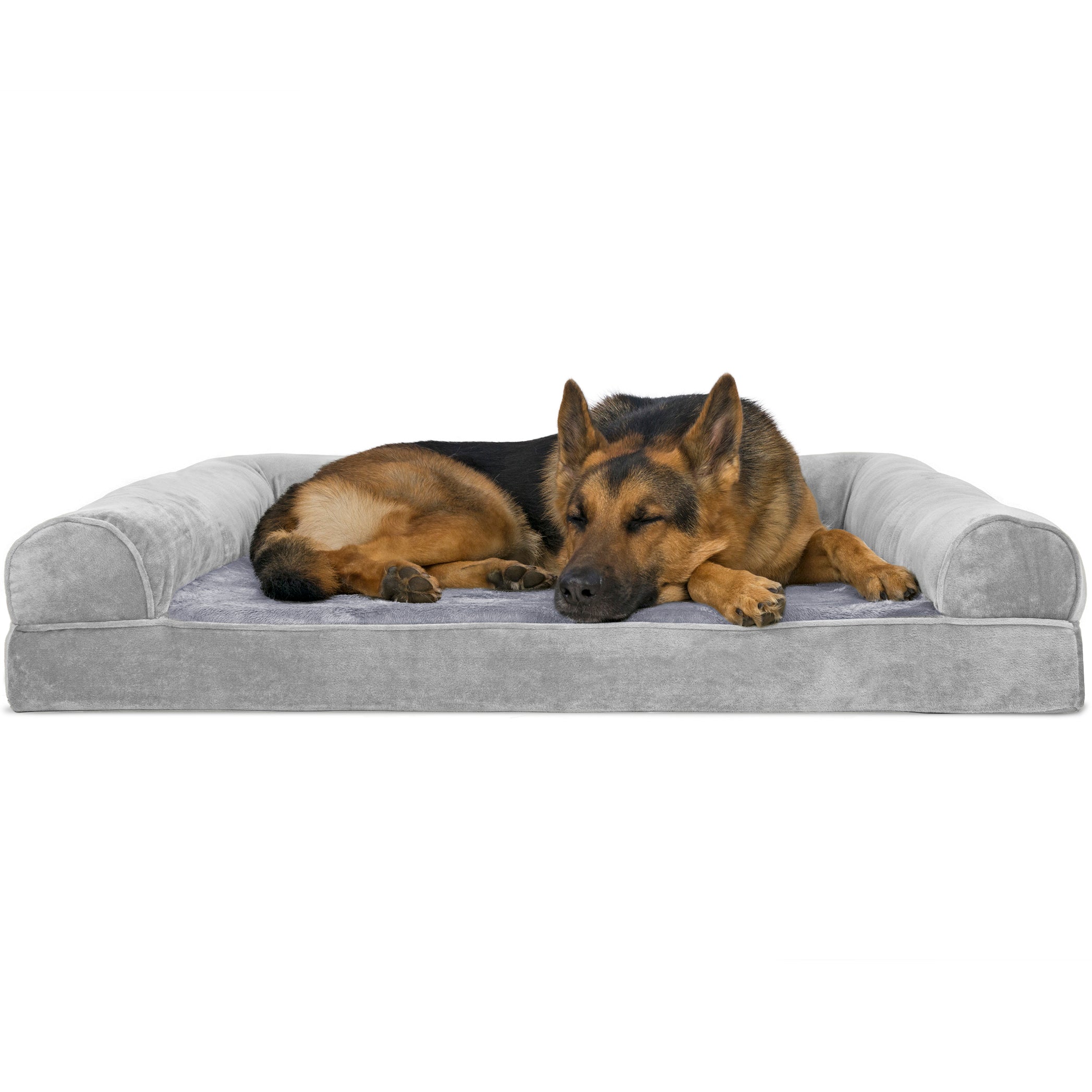 FurHaven | Orthopedic Faux Fur and Velvet Sofa Pet Bed for Dogs and Cats， Smoke Gray， Jumbo