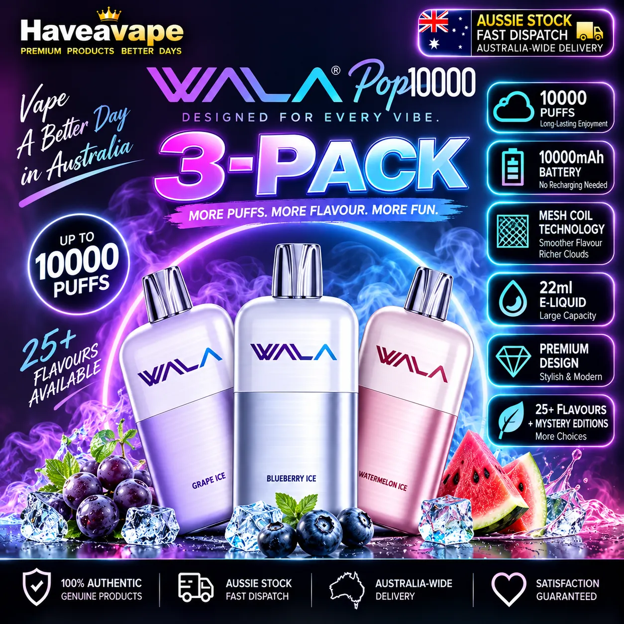 WALA POP 10000 Puffs Disposable Vape 20 Flavors(3/5 Pack)
