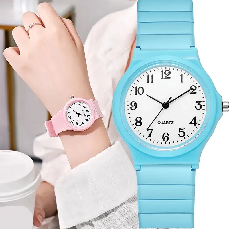 LIUYANGTIAN Fashion Girls Watch Simple Exam Quartz Watch Silicone Strap Small Arabic Quartz Wristwatches for Women Student Ladies