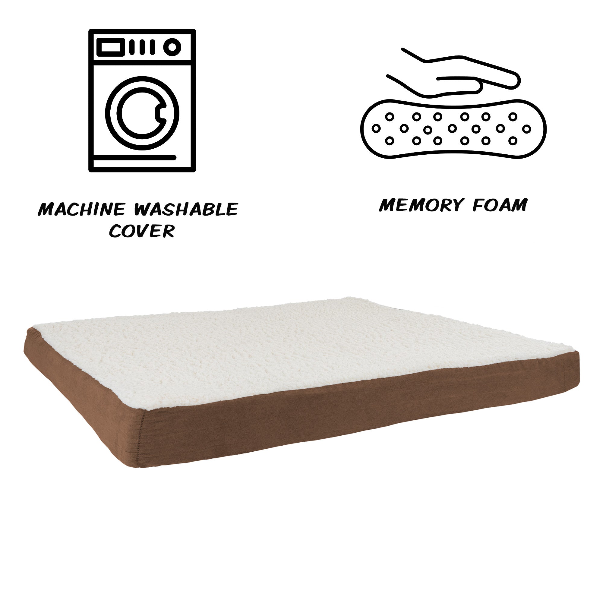 Orthopedic Sherpa Top Pet Bed with Memory Foam and Removeble Cover 44x35x4.75 Brown by PETMAKER