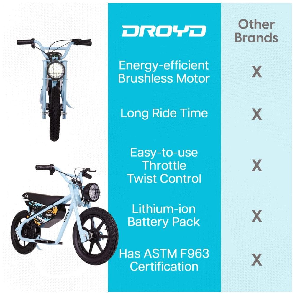 Bicicleta Elétrica Sem Pedal para Crianças de 6 a 11 Anos até 16km, 24V, Droyd, Azul