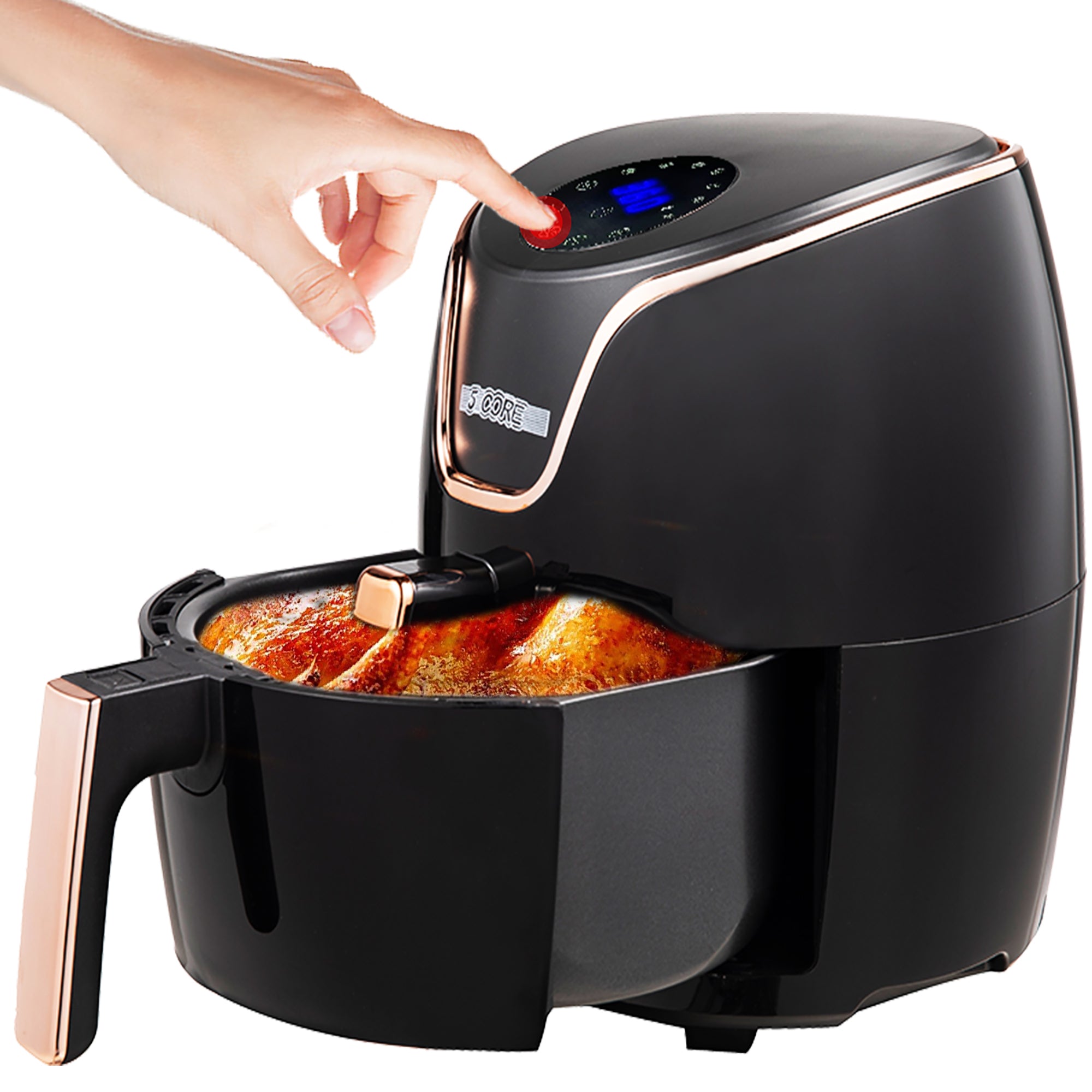 5 Core Air Fryer Oven 3.8 Quart (3.5 Liter)|Air Fryers Oven 1400W| 4-in-1 Black Airfryer, Bake, Roast, Reheat, Space-saving & Low-noise, 85% Less Oil,