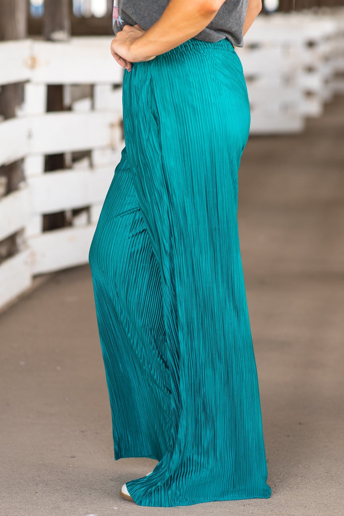 Turquoise Crystal Pleat Wide Leg Pants