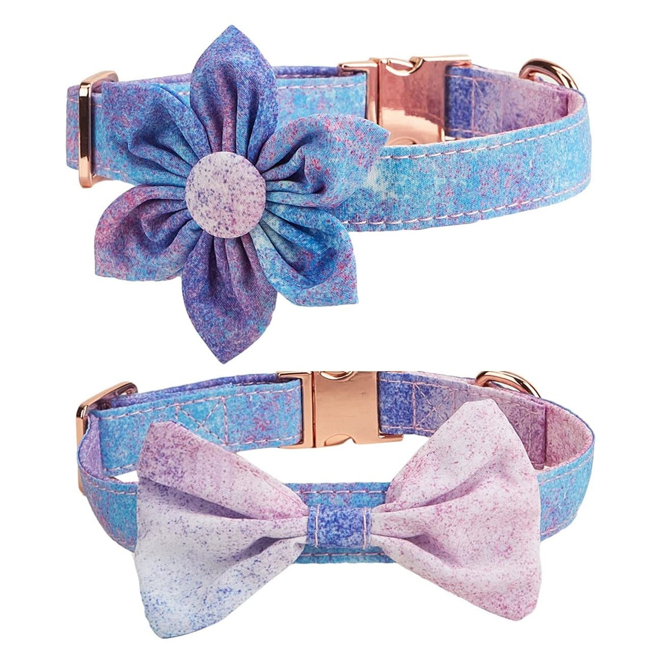 DUAIU Dog Collar Floral Dog Collar for Soft Comfy Pet Collars with Safety Buckle Detachable Flower and Knotbow Adjustable Dog Collars for Small/Medium/Large Dog/Girl Dog/Boy Dog (L)