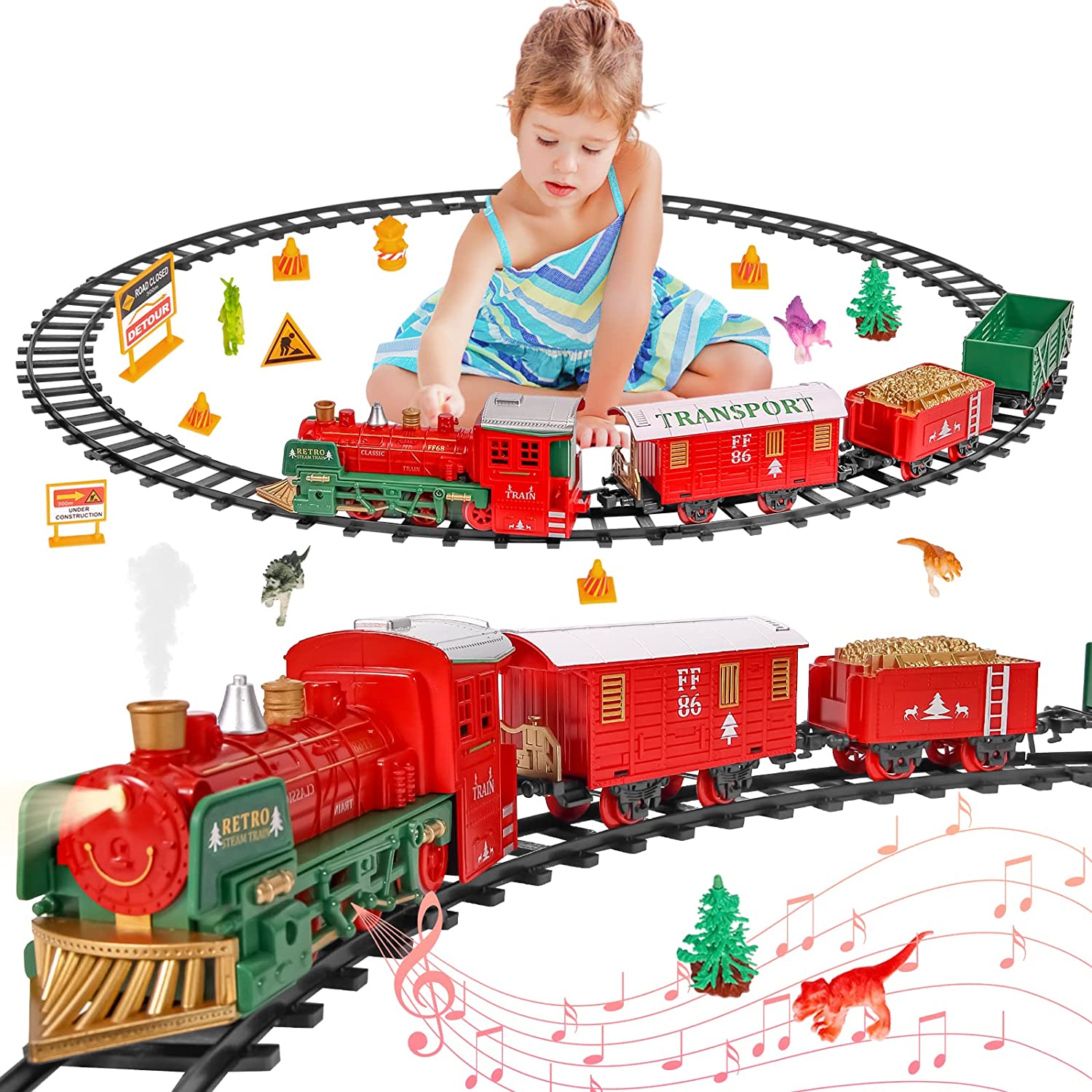 30PCS Christmas Train Toy Set， Electric Train Sets with Smoke， Sounds， Lights， Train Toy for Boys Girls