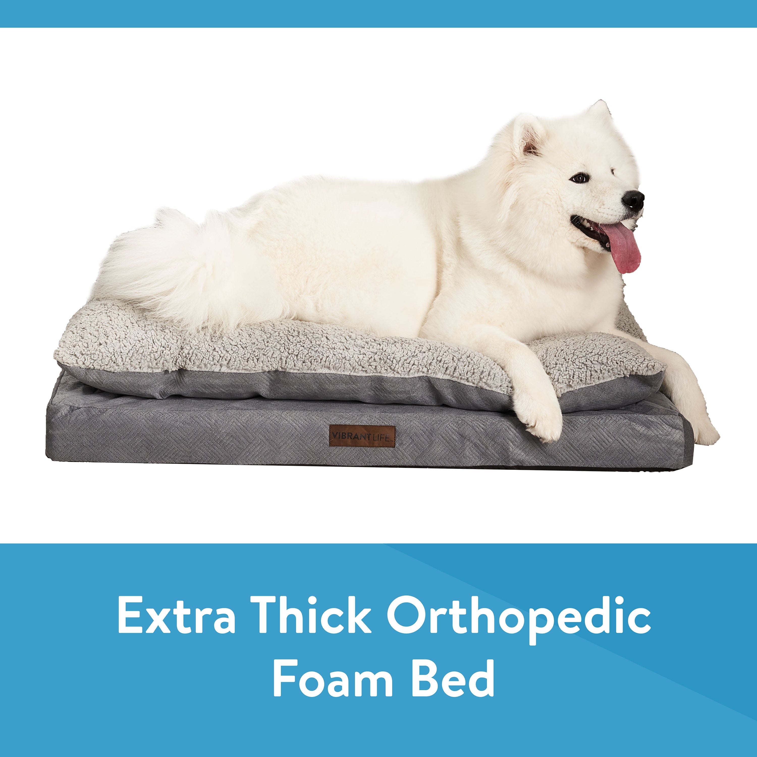 Vibrant Life Large Quilted Orthopedic Pillow Top Dog Bed， Gray