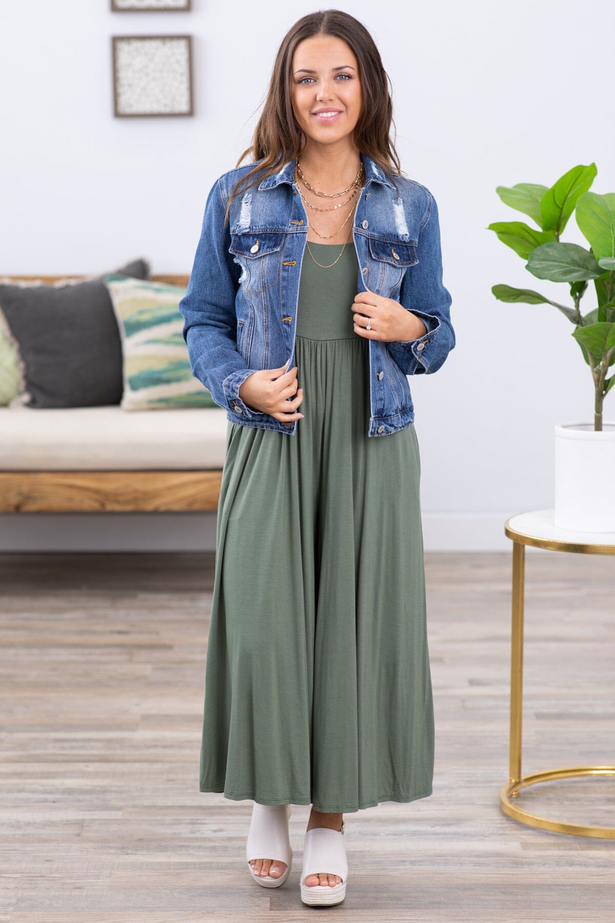 Olive Fit and Flare Wide Leg Jumpsuit