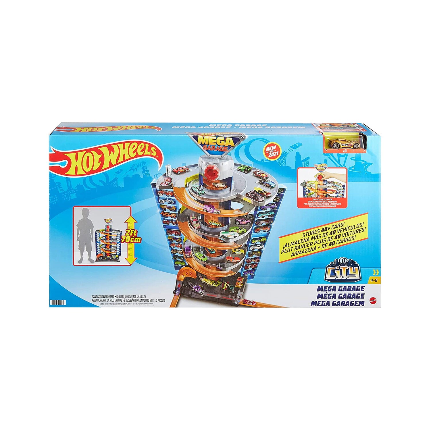 Hot Wheels City Mega Garage Playset with Storage for Over 60 Cars， Ages 4+