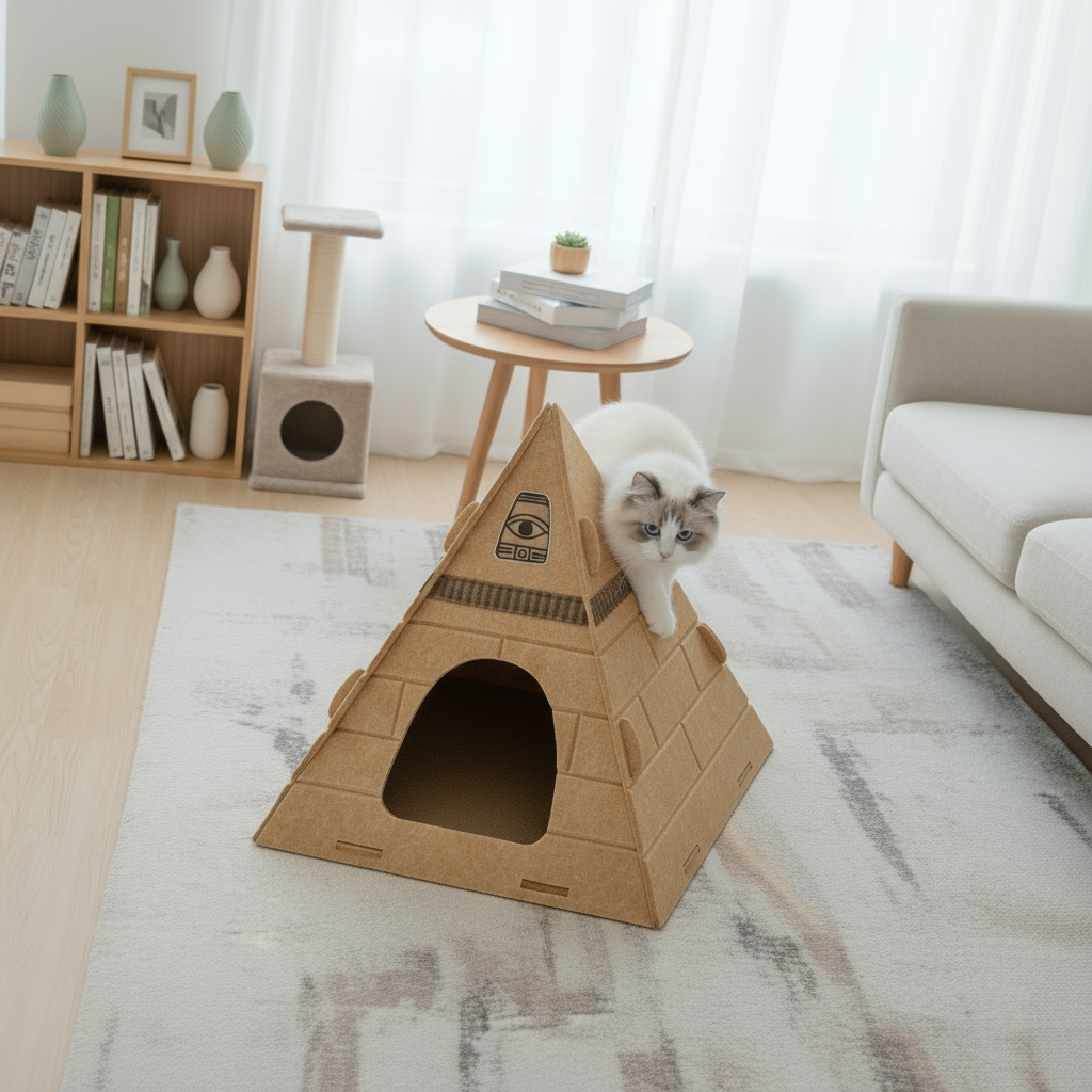 Pyramid Felt Cat Bed | Cat House – Secure Sleep & Scratching