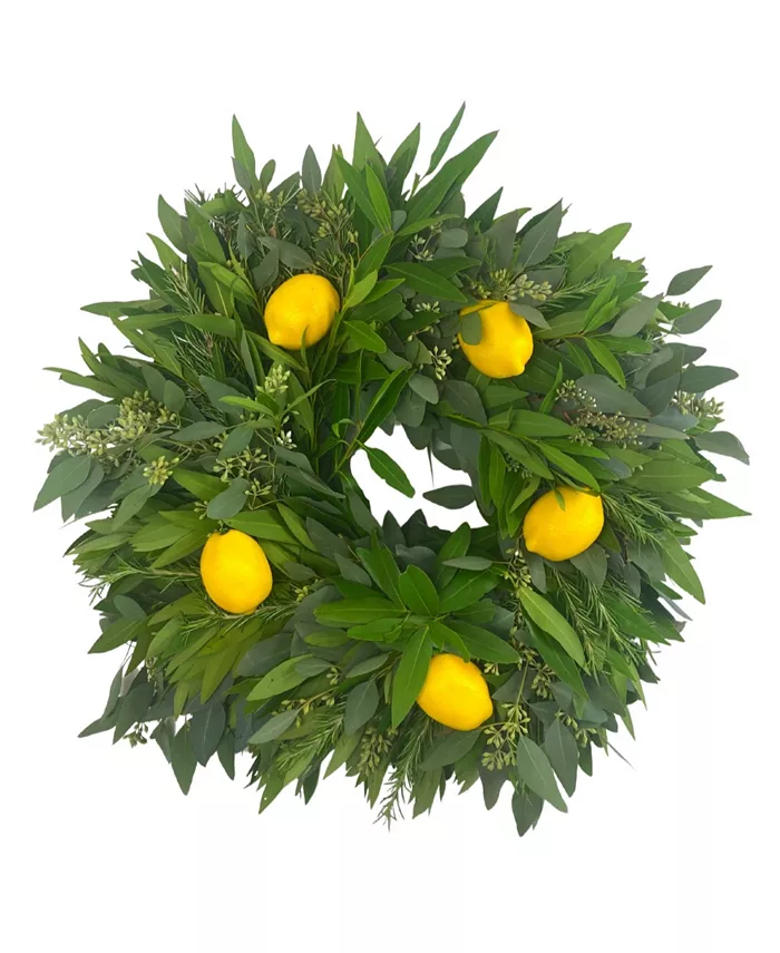 GreenishBlu Spring Rosemary， Eucalyptus， Bay Leaf and Lemon Fresh Real Wreath， 22