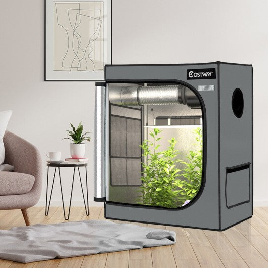 30 andtimes; 18 andtimes; 36 Inch Mylar Hydroponic Grow Tent with Observation Window and Floor Tray-Gray