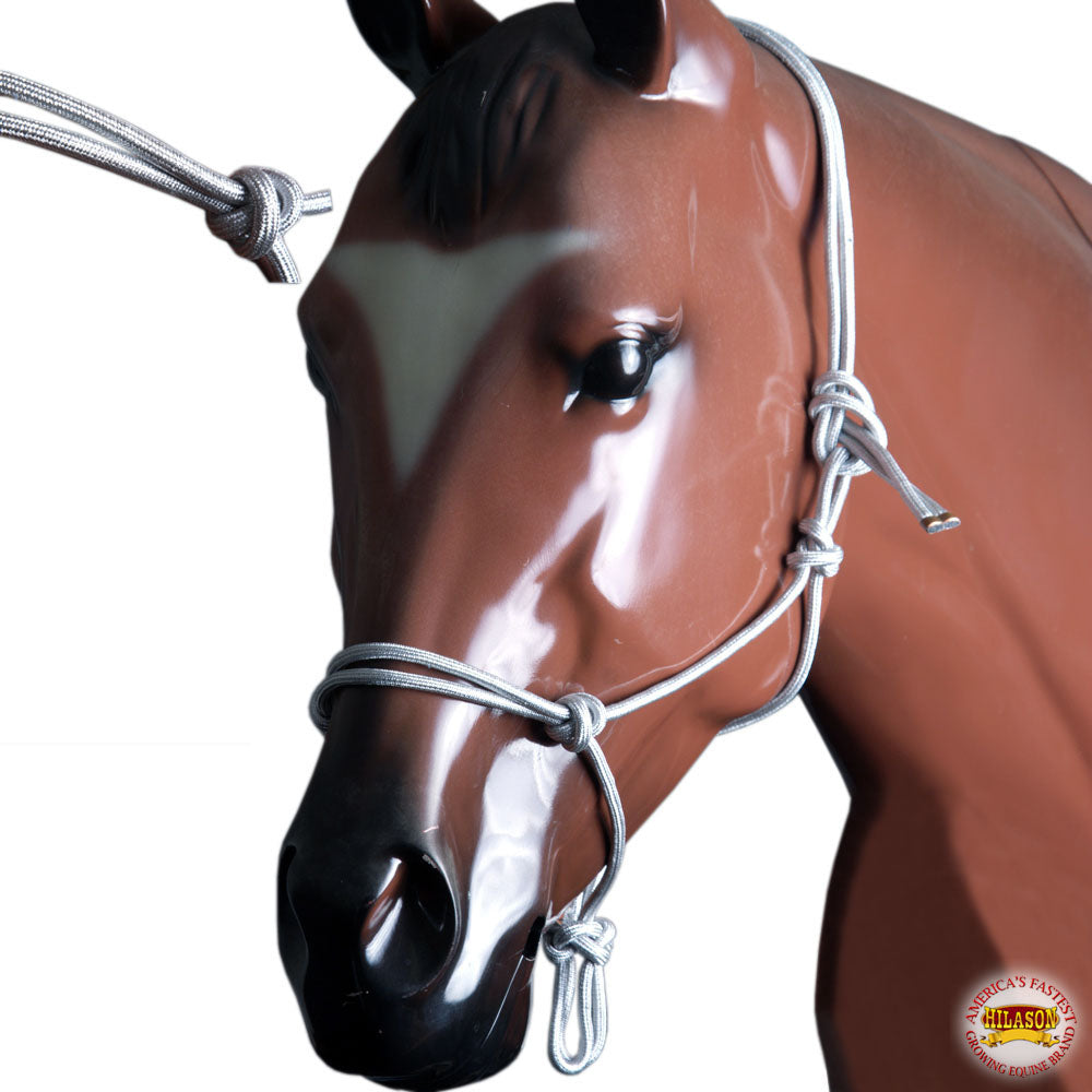 55BH Western Horse Halter Poly Rope Tied Adjustable Silver Hilason
