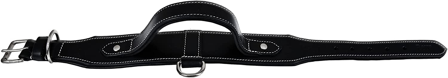 DowgClub | Genuine Leather Heavy Duty Tactical Dog Collar with Handle | Saddle Grade， Full Grain， Heavy Duty | Comfortable， Cushion Padding Inside， Strong | Best for Medium， Large and X-Large Breeds