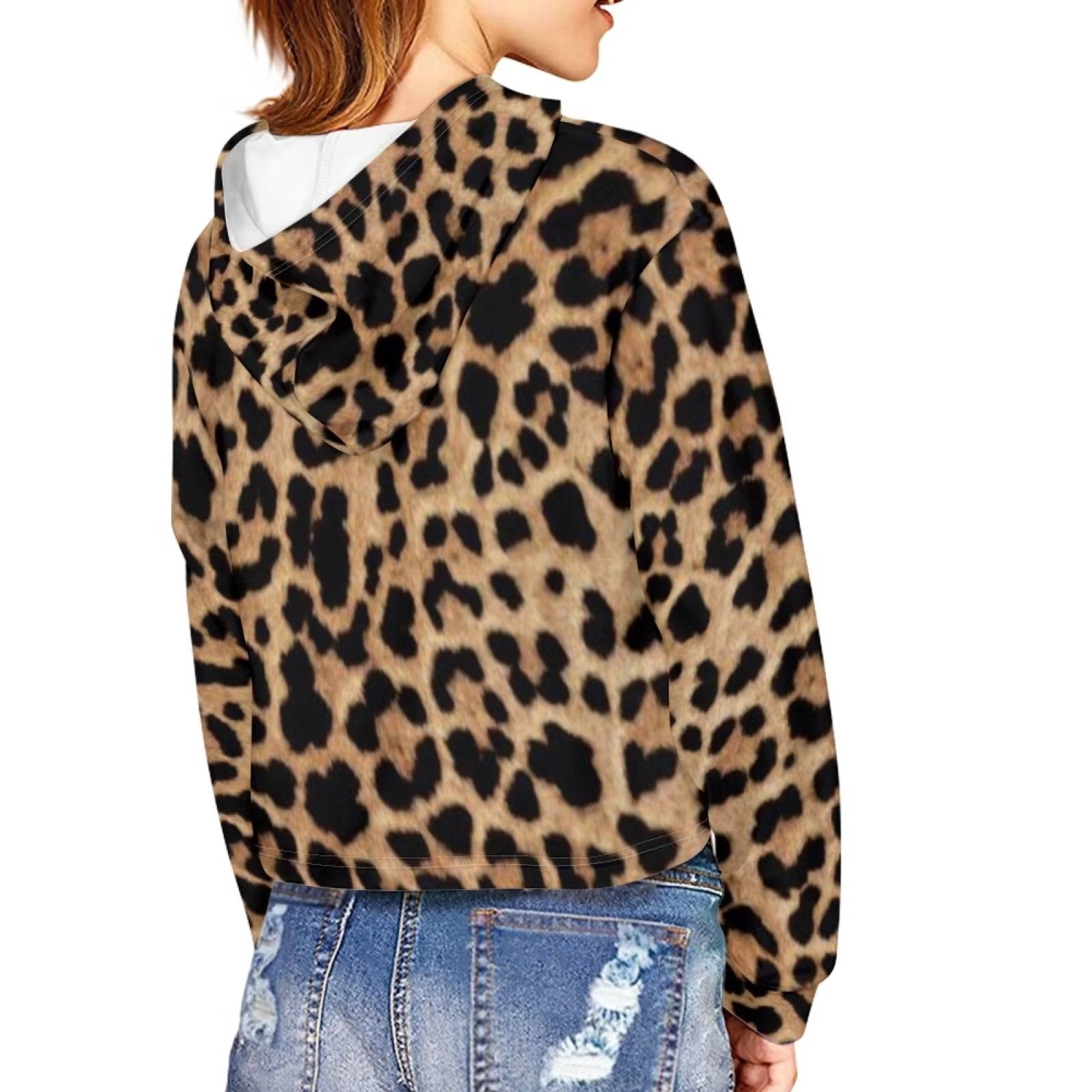 FKELYI Leopard Print Crop Tops Hoodies Size 5-6 Years Durable Party Hooded Sweater for Girls Lightweight Daily Life Long Sleeve Pullover Trendy