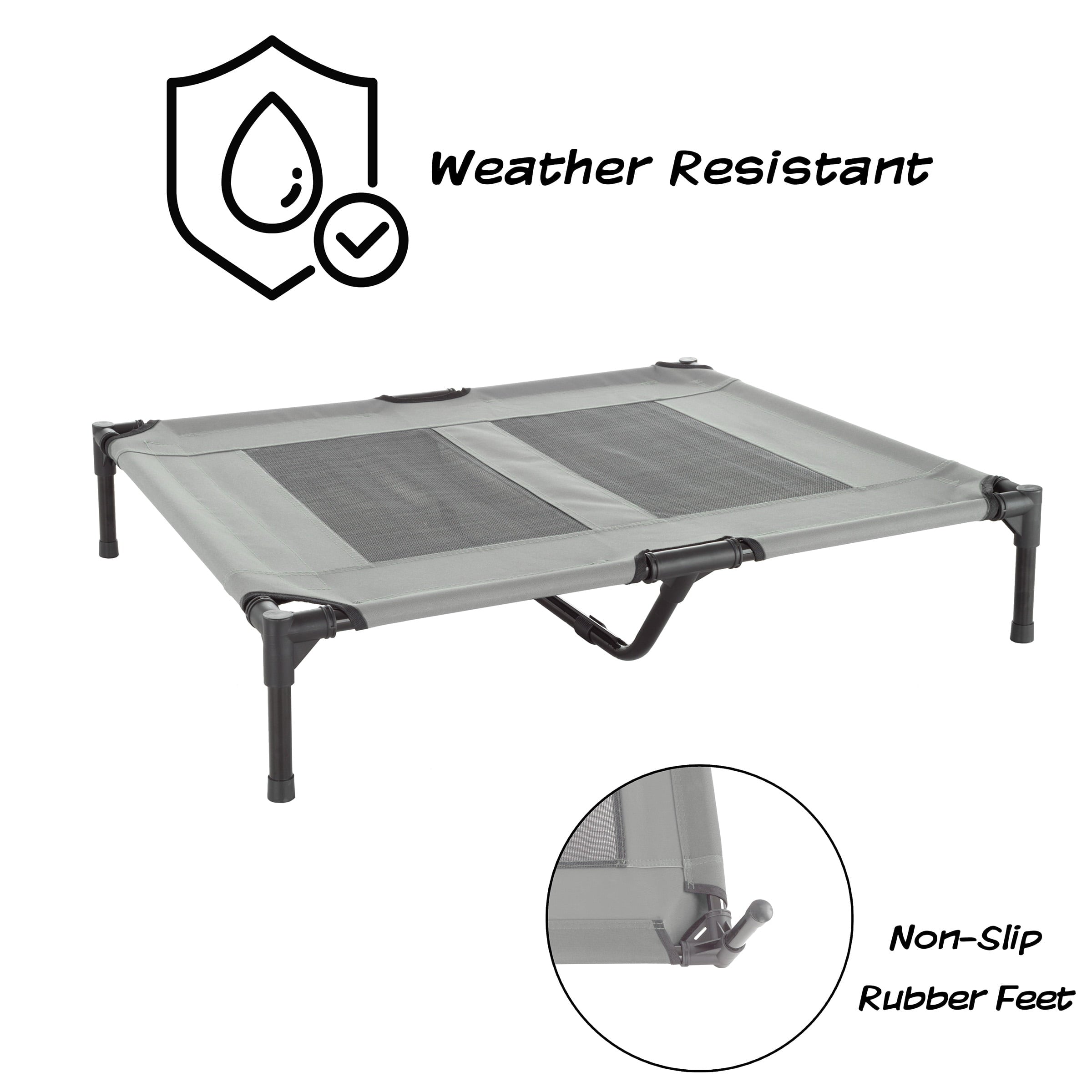Elevated Dog Bed - 36x29.75-Inch Portable Pet Bed with Non-Slip Feet - Indoor/Outdoor Dog Cot or Puppy Bed for Pets up to 80lbs by PETMAKER (Gray)