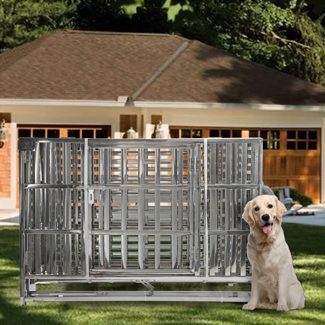 confote Heavy Duty Stainless Steel Dog Cage Kennel Crate and Playpen for Large Dogs， 37”