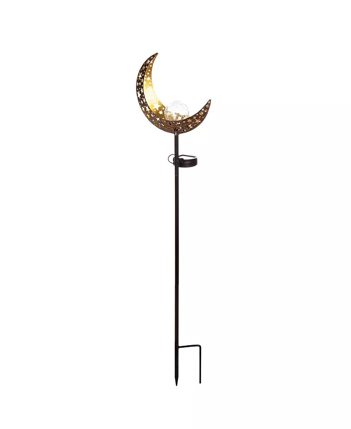 Evergreen Garden Outdoor Decor Solar Garden Stake w Crackle Glass Globe， Moon
