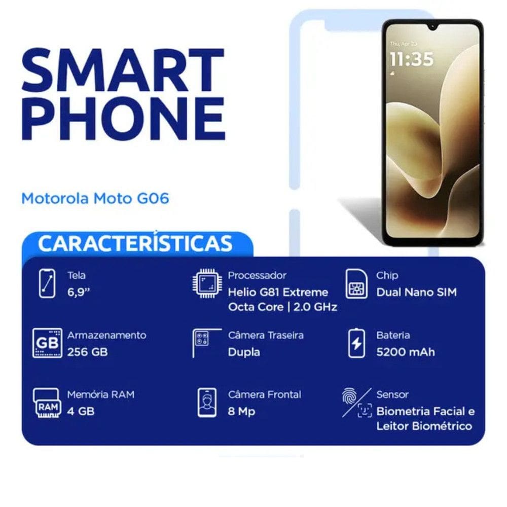 Smartphone Moto G06 4G  Smartphone Moto com entrega rápida.