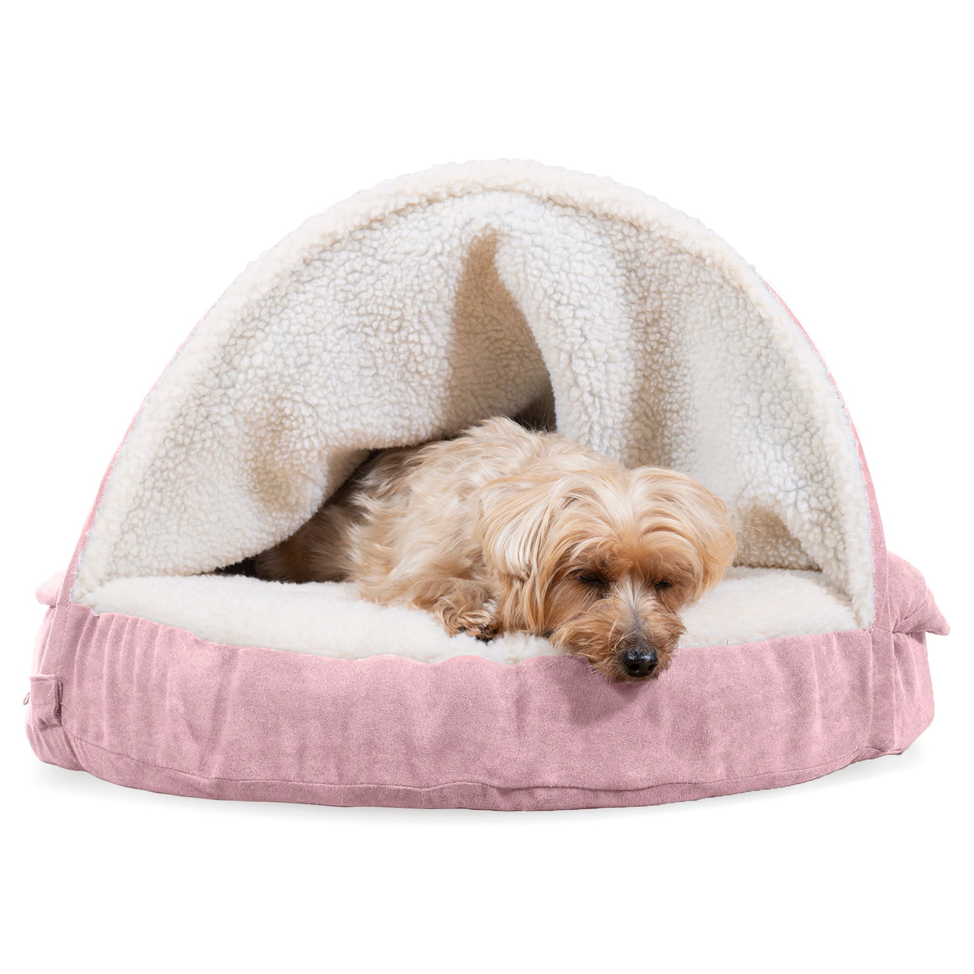 FurHaven | Memory Foam Faux Sheepskin Snuggery Burrow Pet Bed for Dogs and Cats， Pink， 26-Inch