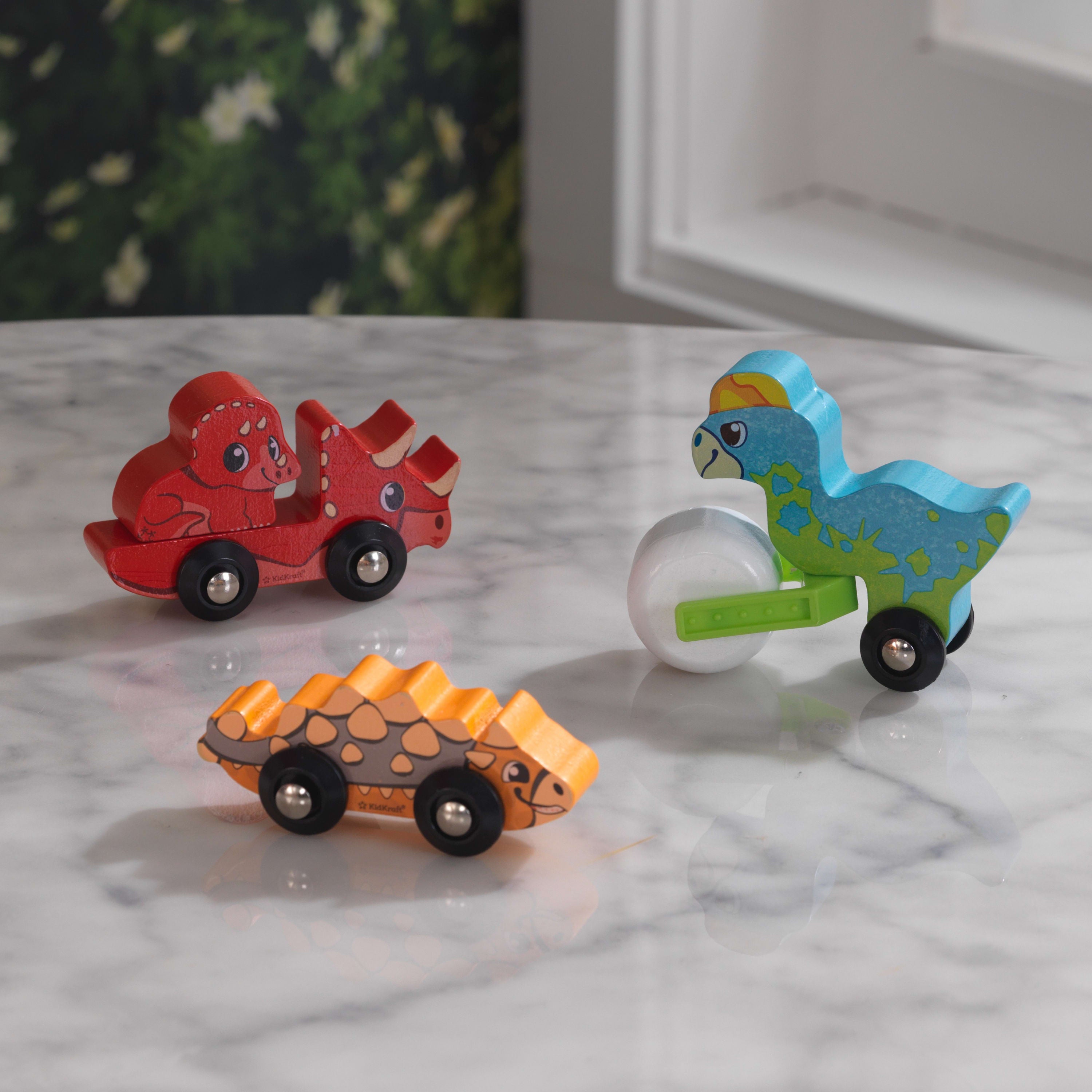 KidKraft Adventure Tracks™: Dino World Prehistoric Pals: Wooden Train Track Vehicles