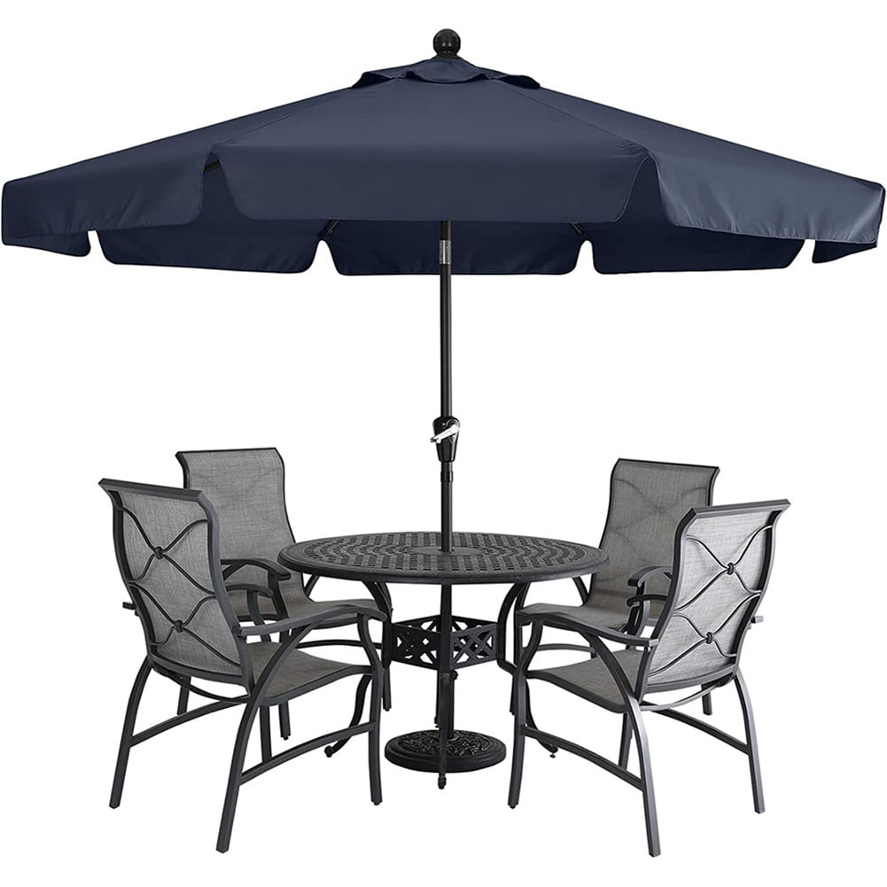 Valance Patio Umbrella For Outdoor Table Market -8 Ribs (9Ft, Navy Blue)