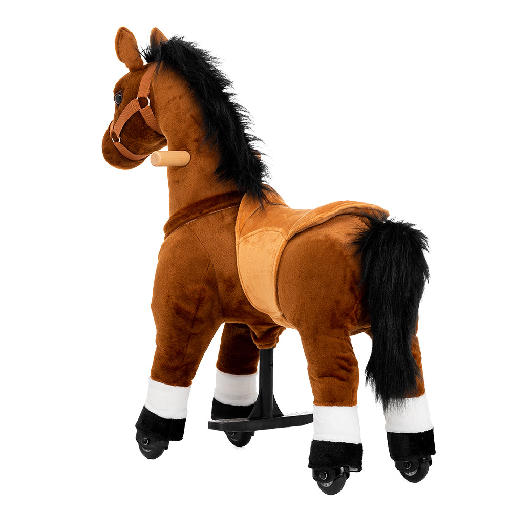 Ponyeehaw Ride on Horse Toys， Ride on Toys for 3-5 Years Old Girls and Boys， Premium Plush Walking Horse with Wheels (Brown)