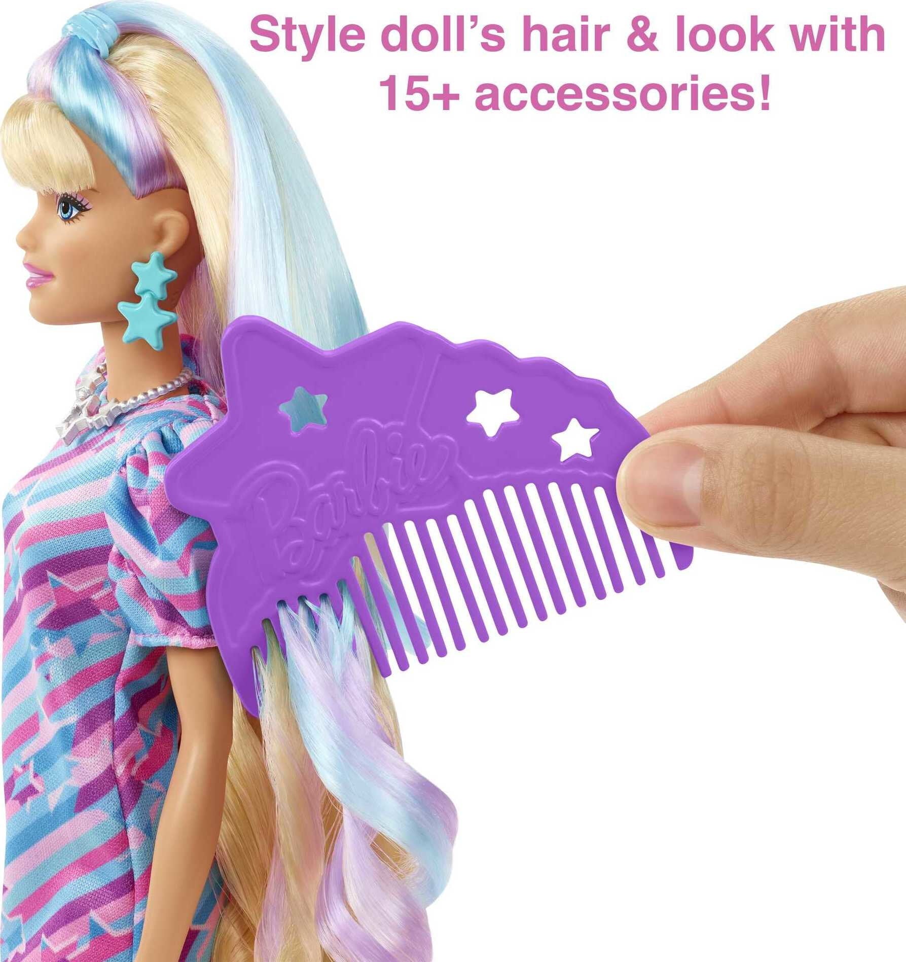 Barbie Totally Hair Fashion Doll with Star Theme, Extra-Long Hair & 15 Styling Accessories