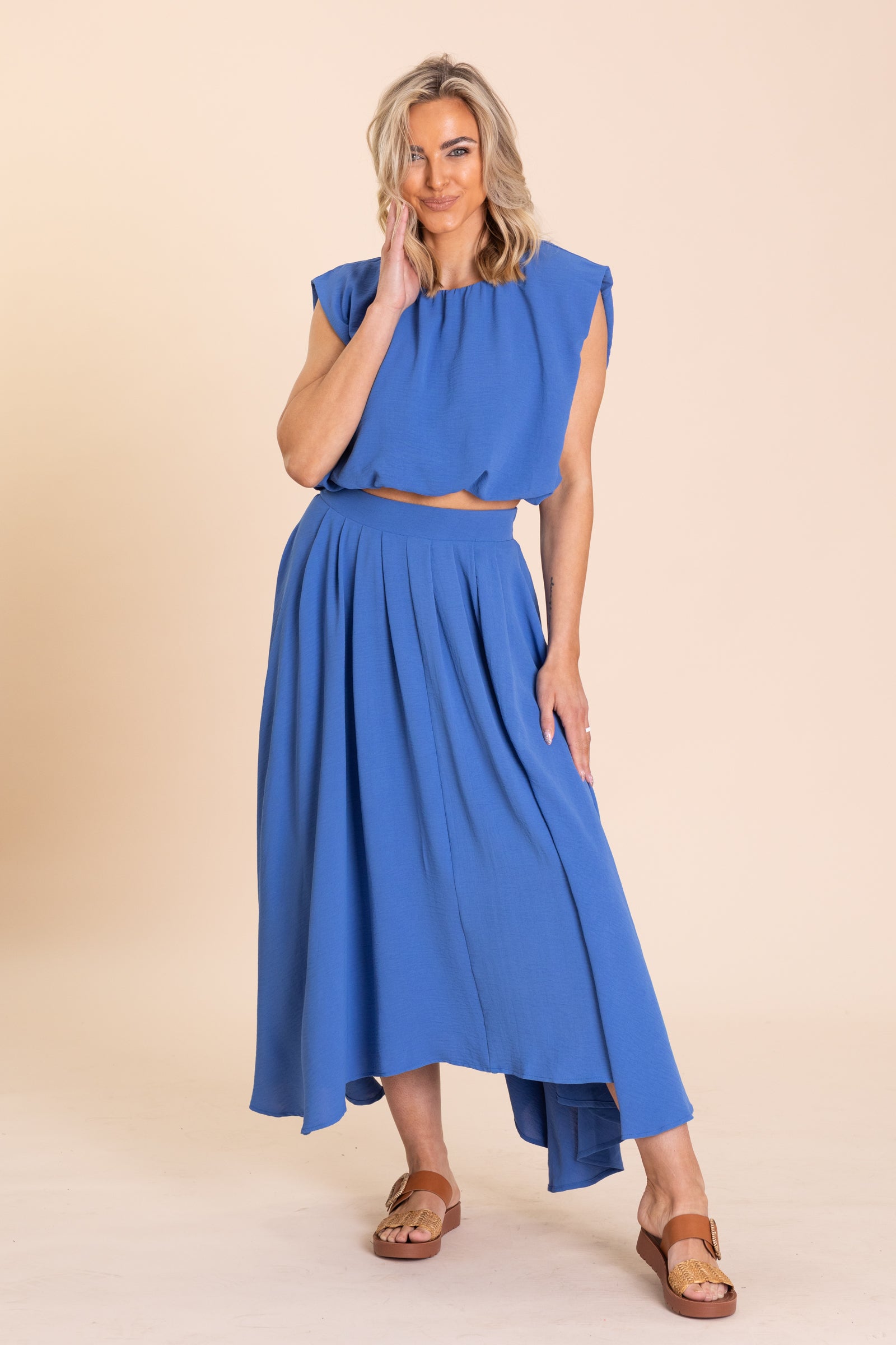 Pastel Blue Woven Bubble Hem Top