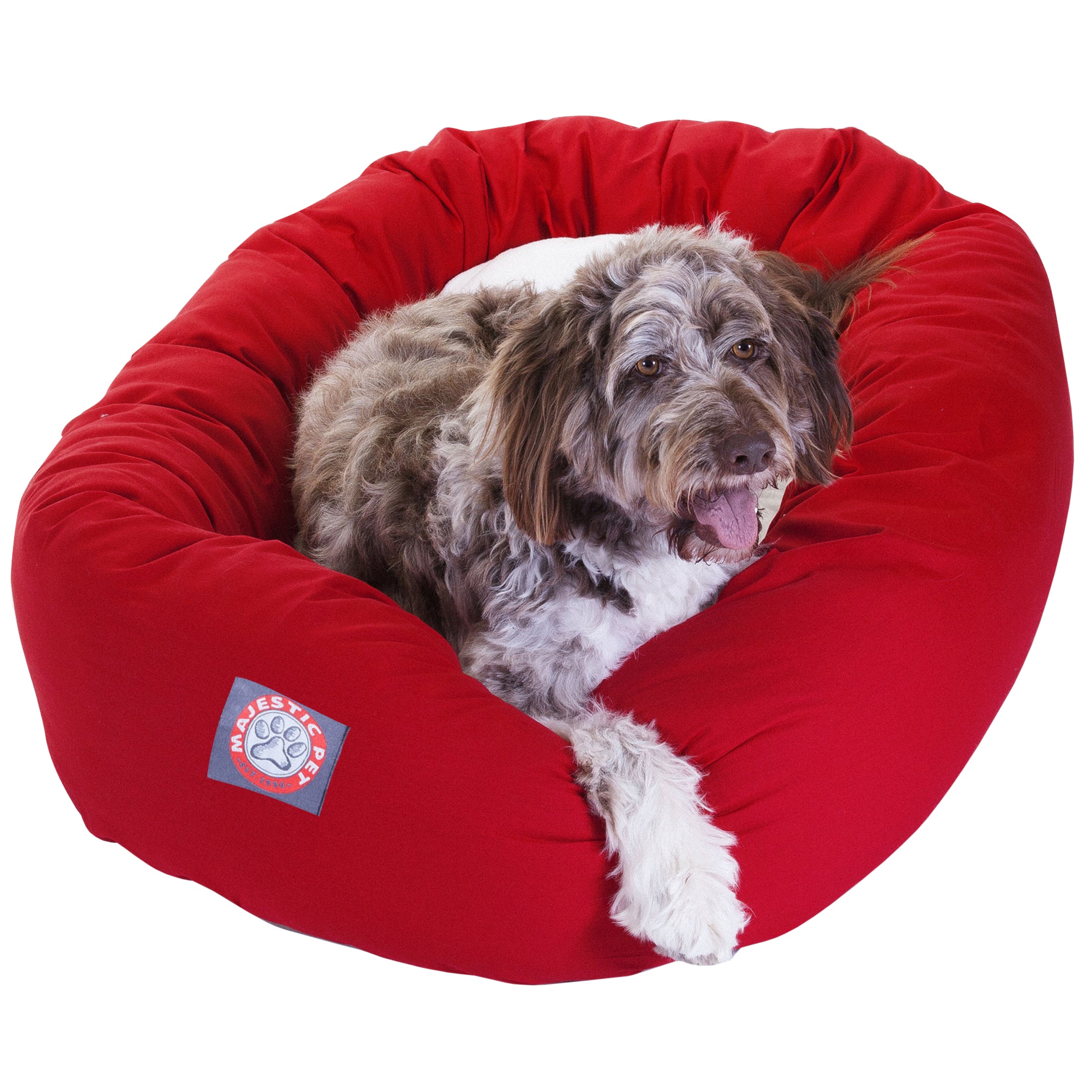 Majestic Pet | Poly/Cotton Sherpa Bagel Pet Bed For Dogs， Red， Extra Large