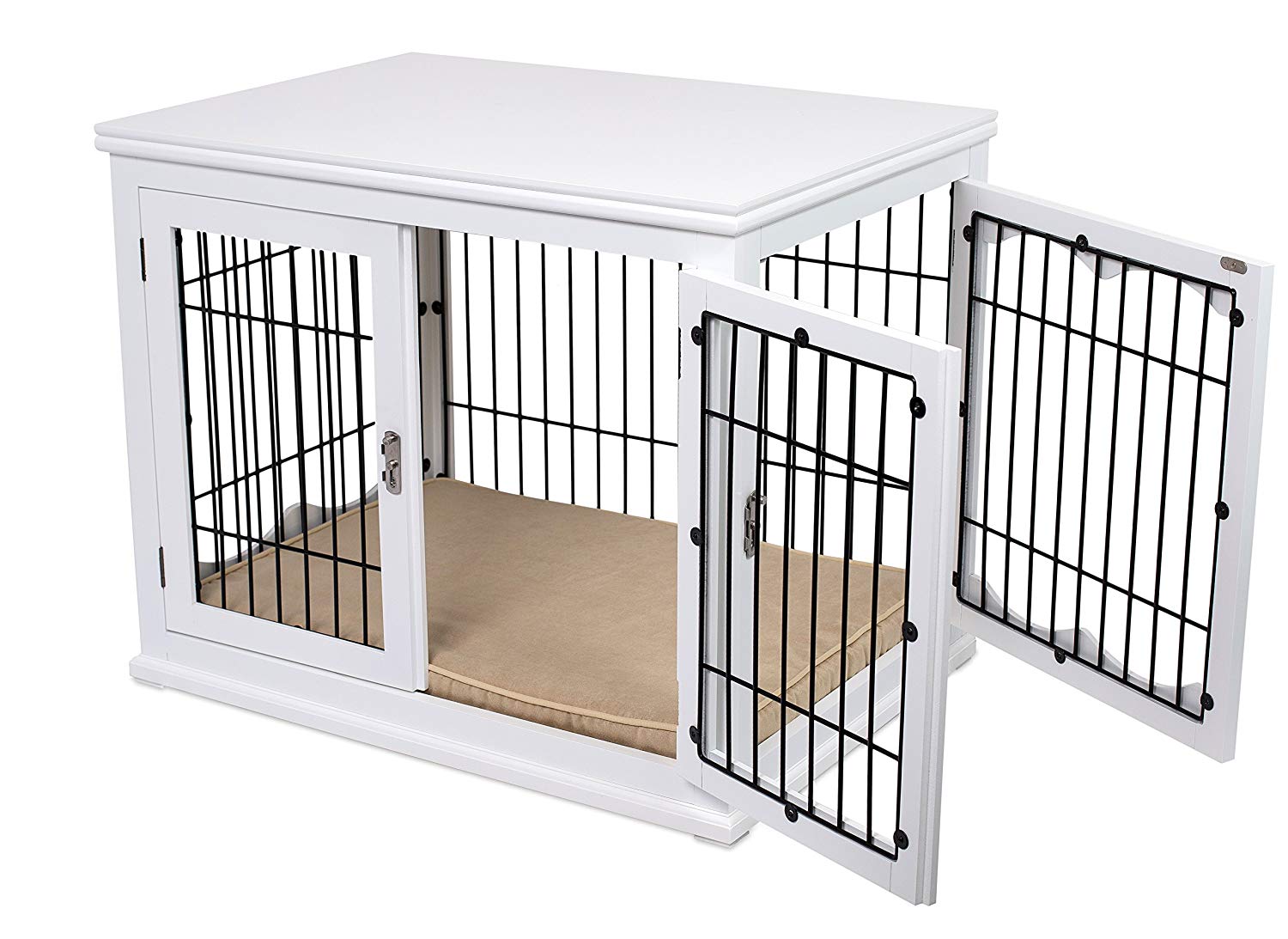 Internet's Best Double-Door Wooden Wire Dog Crate Side Table， White， Small， 32